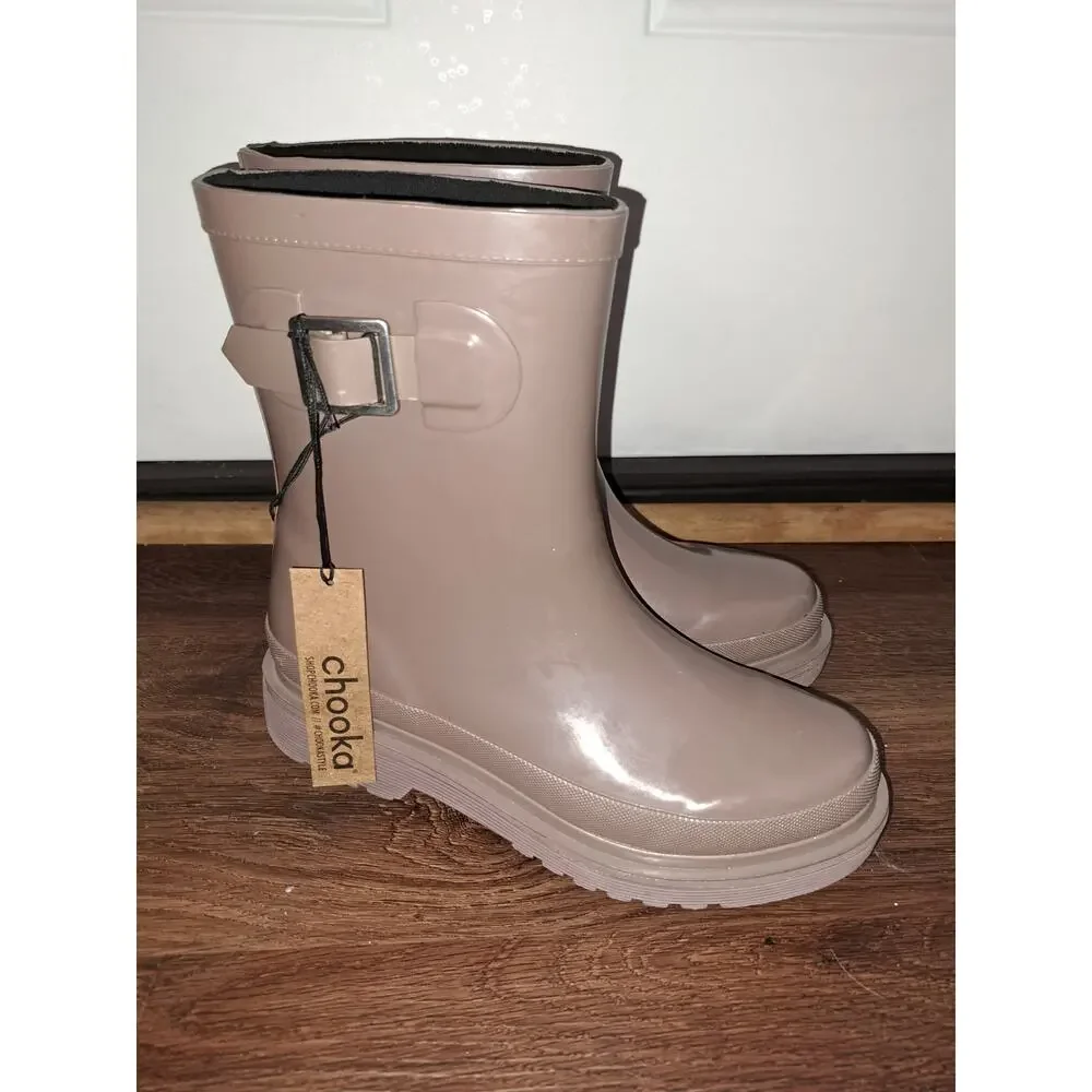 Chooka Rain Boots Women's Size 9 Mauve Taupe Waterproof Ankle Boots, NEW